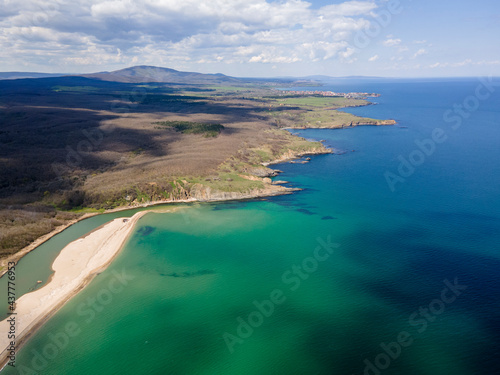 Aerial view of beach at the mouth of the Veleka River, Bulgaria