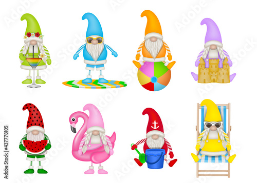 Set of funny summer gnomes