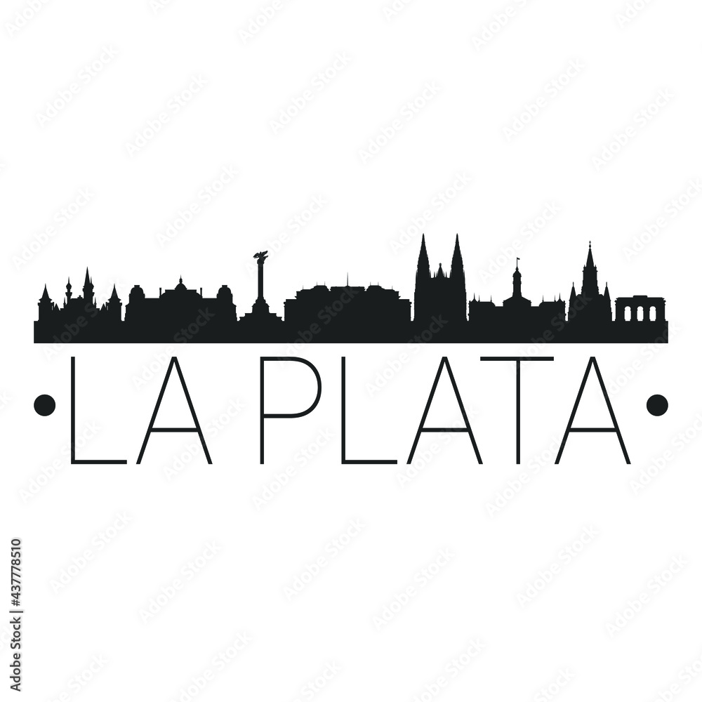 La Plata, Argentina City Skyline. Silhouette Illustration Clip Art. Travel Design Vector Landmark Famous Monuments.
