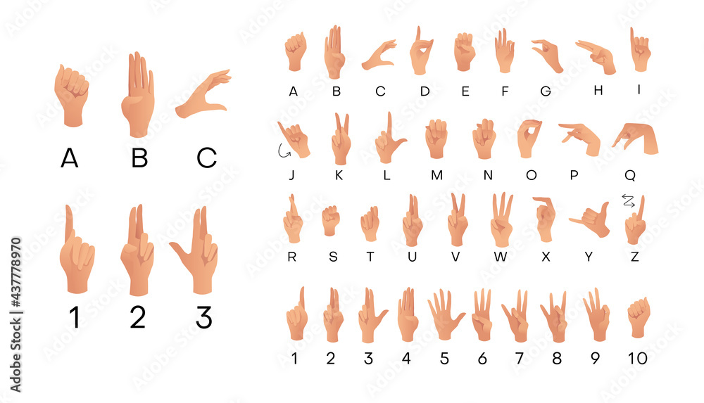 Vetor de American Sign Language ASL Alphabet. Deafmutes hand language