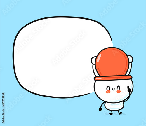 Cute funny happy white toilet bowl with text box. Vector hand drawn cartoon kawaii character illustration icon. Funny cartoon WC, toilet bowl mascot character concept