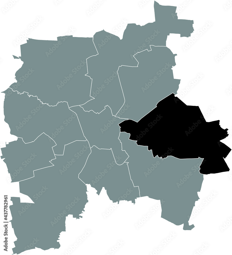 Black location map of the Leipziger East (Ost) district inside the German regional capital city of Leipzig, Germany