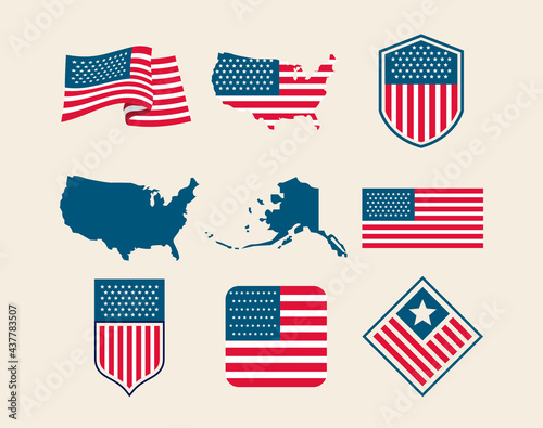 nine usa flags icons