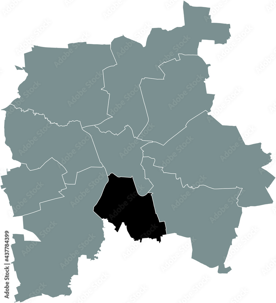 Black location map of the Leipziger South (Süd) district inside the German regional capital city of Leipzig, Germany