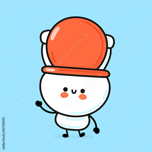 Cute funny happy white toilet bowl. Vector hand drawn cartoon kawaii character illustration icon. Funny cartoon WC, toilet bowl mascot character concept