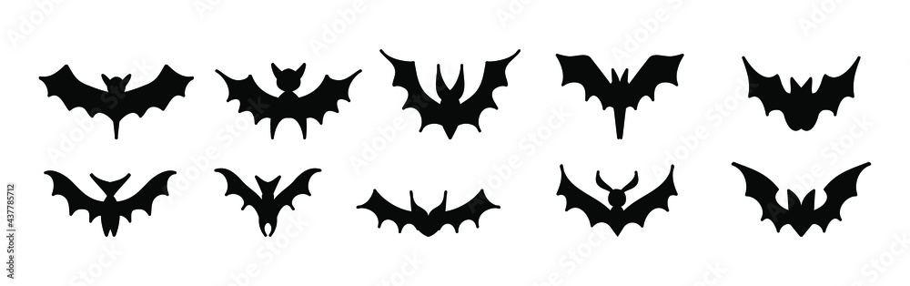 Big set of black silhouettes of bats, vector isolated on white background Big set of black silhouettes of bats, vector isolated on white background