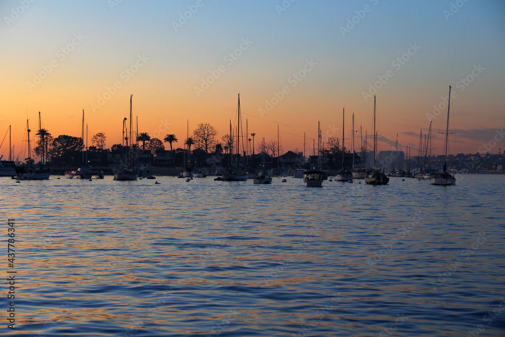Balboa Island Newport Beach Sunset Boats Sailing Pier Marina