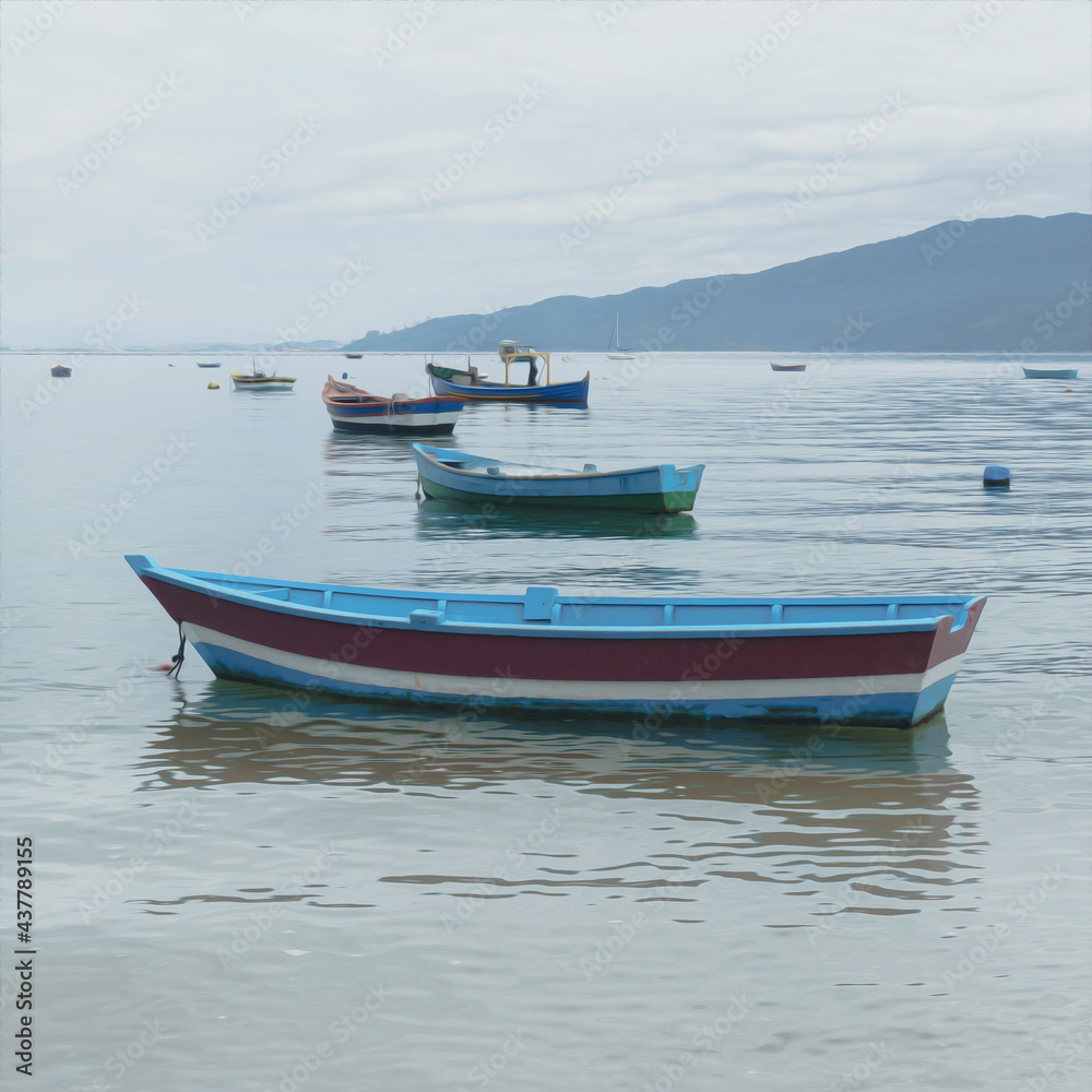 Fishing boats at the bay of Bombinhas, Santa Catarina, Brazil