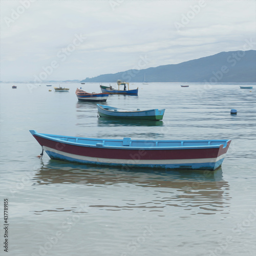 Fishing boats at the bay of Bombinhas, Santa Catarina, Brazil