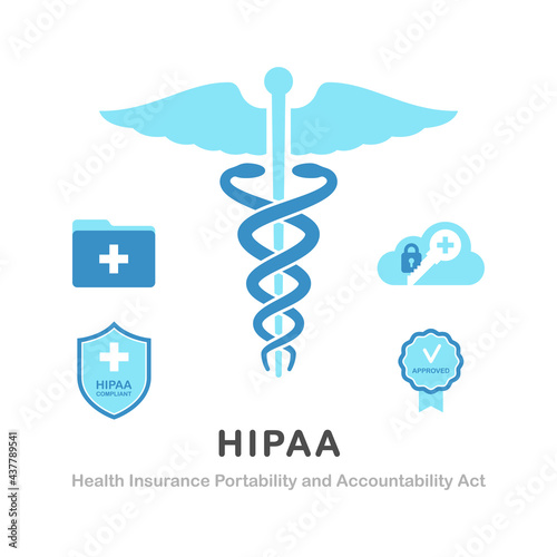 Health insurance portability and accountability act poster. HIPAA acronym and icon symbolized personal healthcare information and privacy protection, high quality approved seal vector illustration