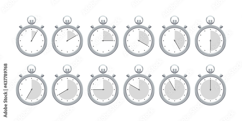 Stopwatch timer showing different minute period set. Time countdown