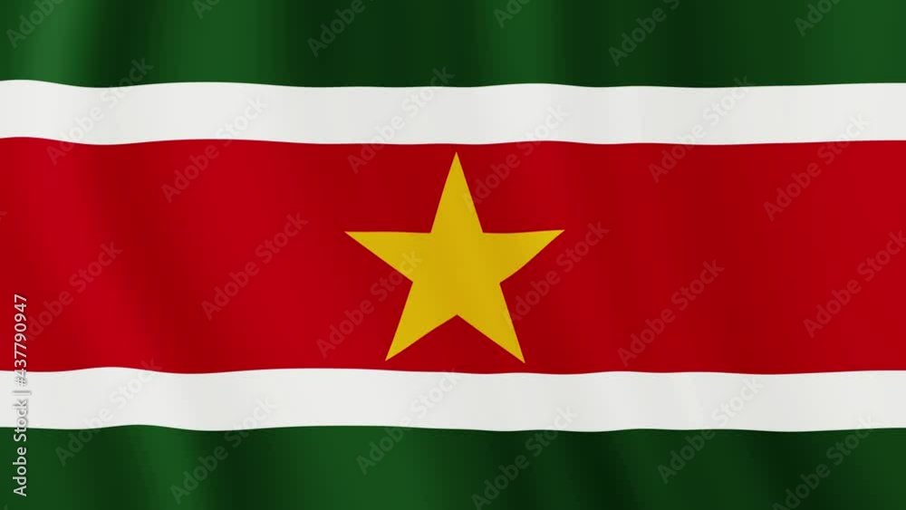 Suriname flag is waving 3D animation. Suriname flag waving in the wind. National flag of Suriname. flag seamless loop animation.