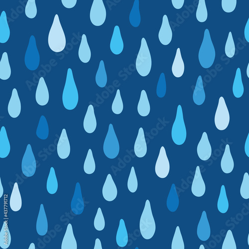 Vector doodle rain drops repeat pattern. Navy blue hand drawn seamless background. For scrapbooking, wallpaper, fabric, wrapping, invitations, card.