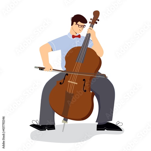 Cellist and cello. Man plays the cello. rock and jazz cello music. plucked instrument. live concert with cello