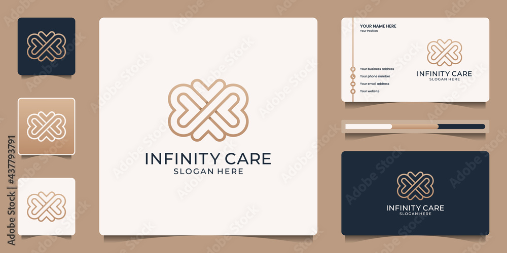 Minimalist elegant infinity love logo. Luxury beauty salon, fashion, skin care, cosmetic, yoga and spa products. logo templates and business card design.