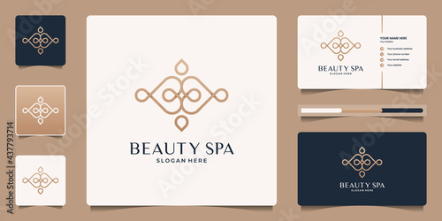 Minimalist elegant beauty spa logo design and business card. Luxury icon for salon  yoga  cosmetics and skin care.