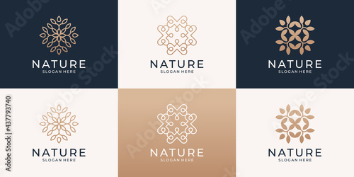 Set of minimalist abstract flower logo. luxury beauty salon, fashion, skin care, cosmetic, yoga and spa products logo templates.