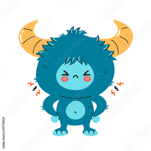 Cute funny sad angry yeti monster character. Vector hand drawn cartoon kawaii character illustration icon. Isolated on white background. Yeti, Bigfoot baby cartoon character concept