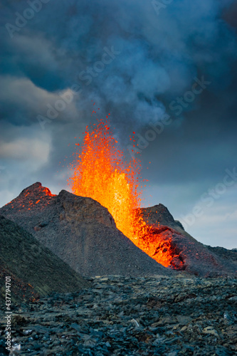 Iceland Volcano Volcanic Eruption with lava at Fagradalsfjall, Reykjanes Peninsula