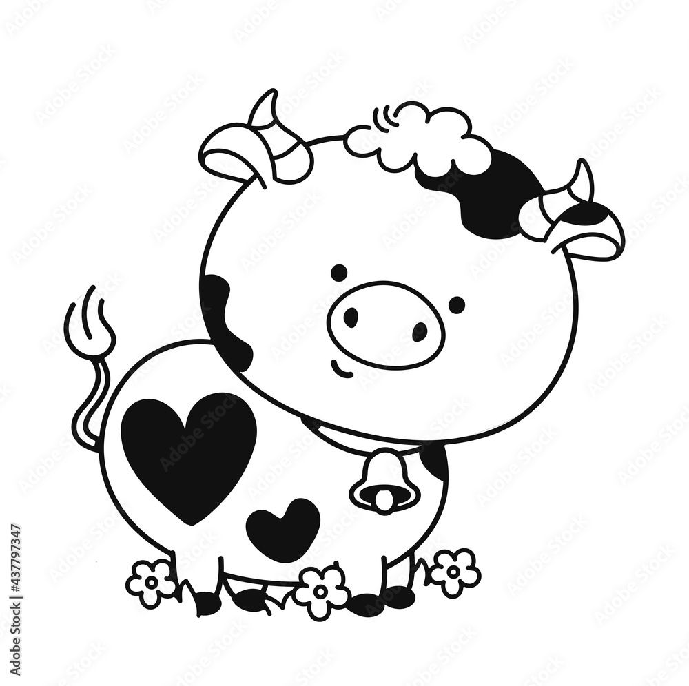 Cute funny cow. Vector hand drawn cartoon illustration icon. Isolated on white background. Cow animal coloring book page concept Cute funny cow. Vector hand drawn cartoon illustration icon. Isolated on white background. Cow animal coloring book page concept