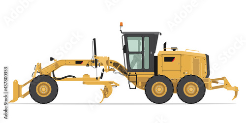 Motor Graders, Isolated Detailed Vector Illustration Sideview, Heavy Equipment, Construction Vehicles, Machinery