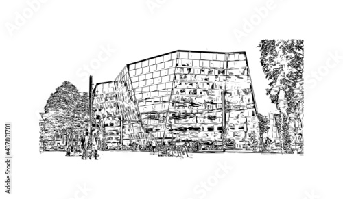 Building view with landmark of Freiburg is the 
city in Germany. Hand drawn sketch illustration in vector.