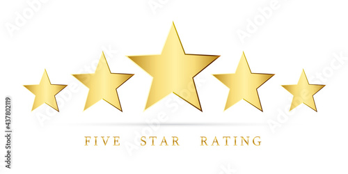 Five star rating. Gold stars - vector, isolated on white background