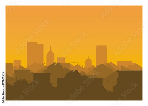 Canvas Print City settlement with skyscraper background, silhouette illustration