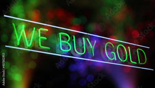 Bild auf Leinwand Vintage Neon Sign in Window of Pawn Shop
