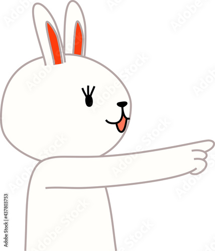 White rabbit that guides you by pointing your finger