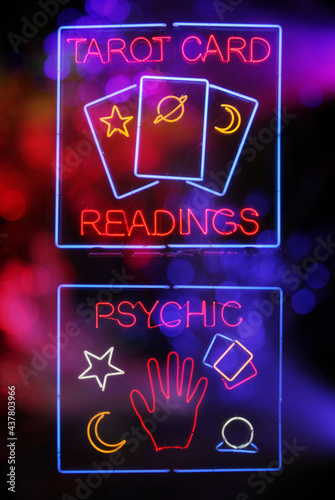 Tarot Card and Psychic Readings Neon Sign Composite Photograph
