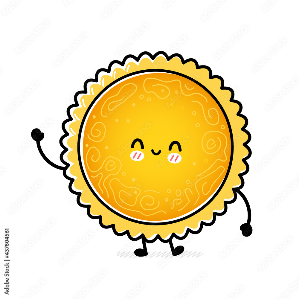 Cute funny Sun. Vector hand drawn cartoon kawaii character illustration icon. Isolated on white background. Sun mascot character concept Cute funny Sun. Vector hand drawn cartoon kawaii character illustration icon. Isolated on white background. Sun mascot character concept