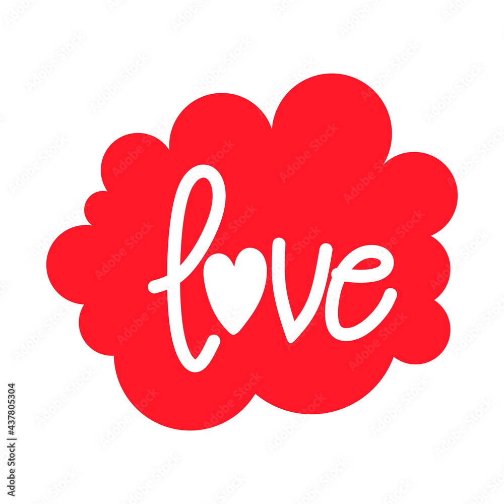 love text on red cloud. valentine illustration