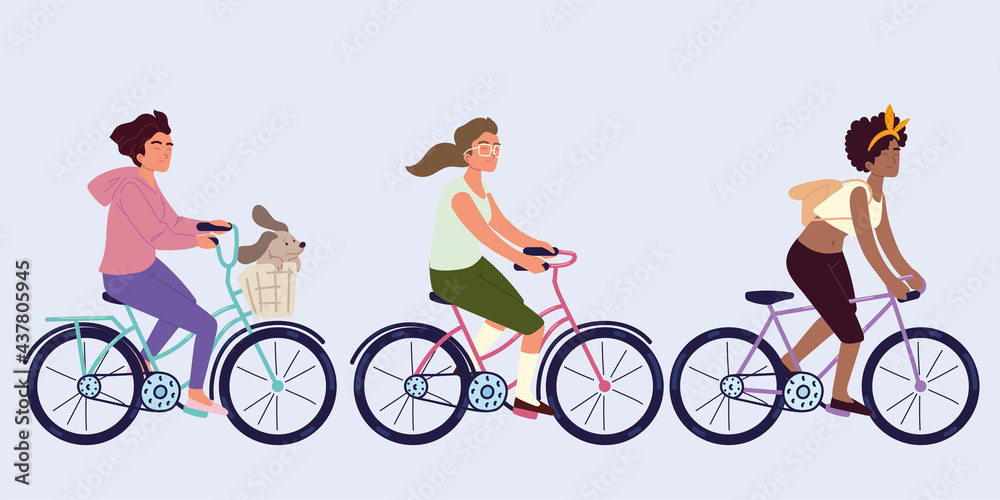 Naklejka premium set woman riding bike