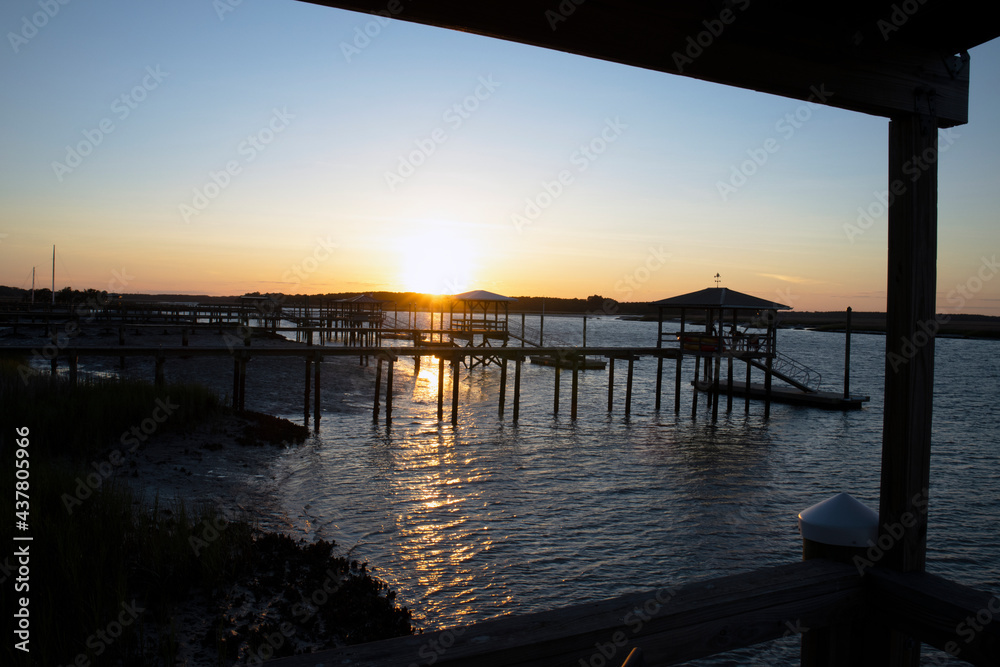 Sunset over docks on Southern salt marsh 3 Sunset over docks on Southern salt marsh 3