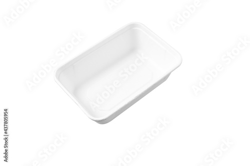 Empty rice box isolated on a white background. Rice boxes made from recycled bagasse, it can biodegradable. Meal box for delivery.