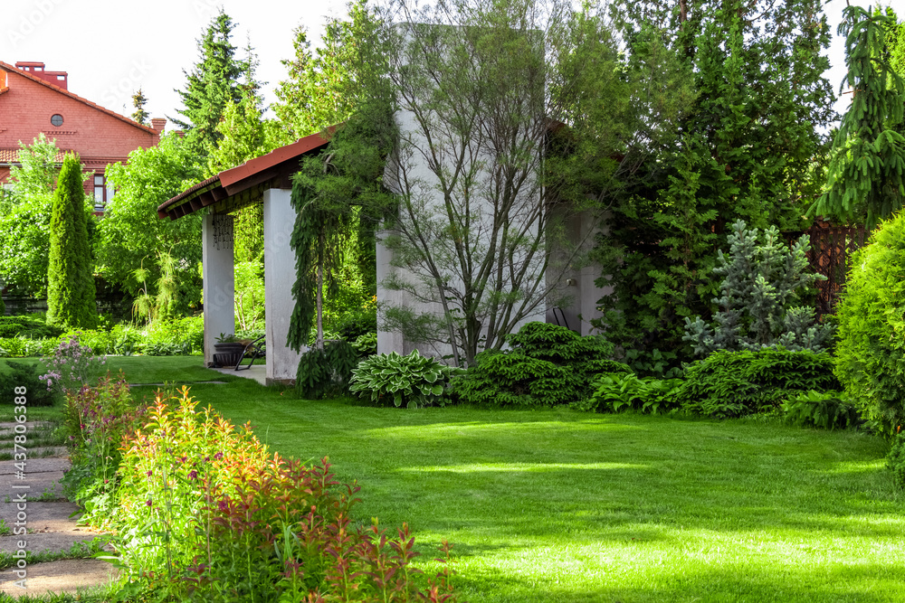 Backyard design elements of a beautiful private house. Backyard design elements of a beautiful private house.