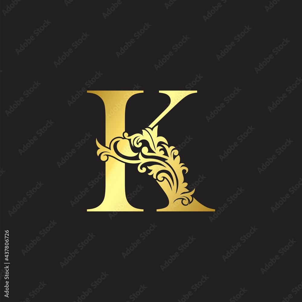 Golden Luxury Letter K Logo Icon. Vector design ornate with elegant decorative style. Golden Luxury Letter K Logo Icon. Vector design ornate with elegant decorative style.