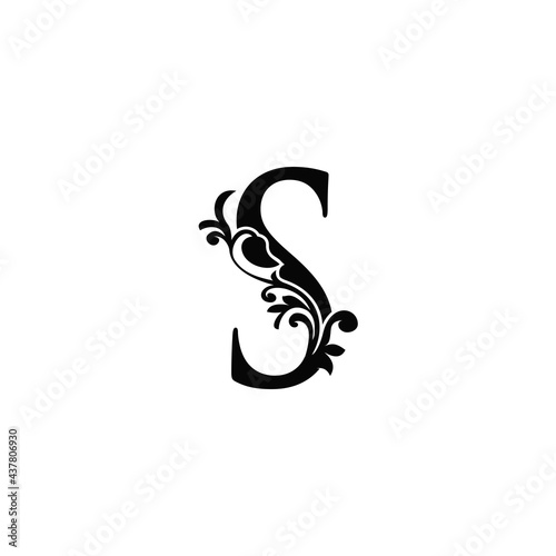 Letter S Logo Icon Template. Black and white vector design swirl ornate elegant decorative style.