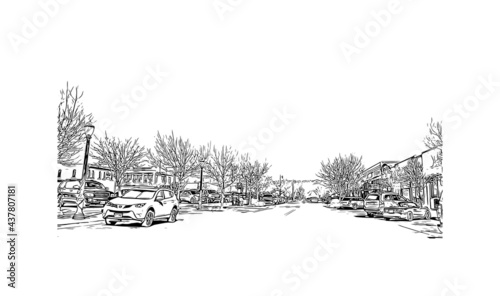 Building view with landmark of Grand Junction is a city in Colorado. Hand drawn sketch illustration in vector.