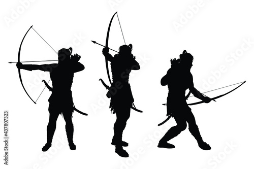 Set of archer warrior with sword silhouette vector on white background