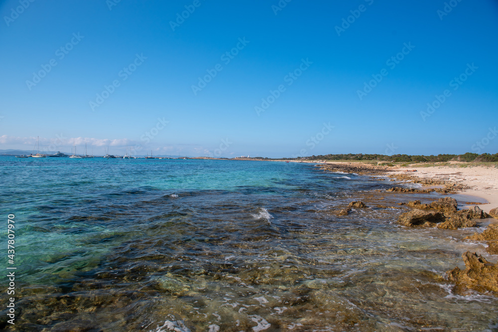 Beaches of the Island of Formentera in the Balearic Islands in Spain.