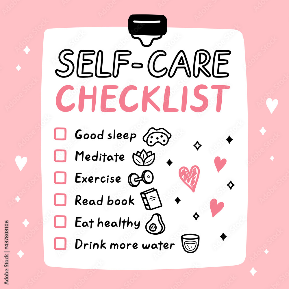 Cute funny self-care to do list, checklist. Vector hand drawn