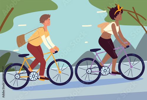 Fototapeta Naklejka Na Ścianę i Meble -  young people riding bicycles