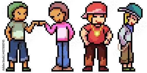 pixel art teenager boy gang