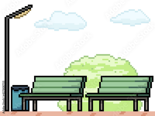 pixel art public park bench