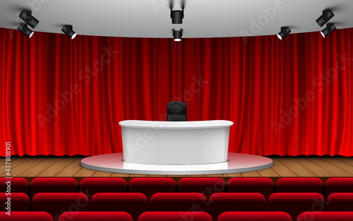 white table on the wooden stage in the hall 