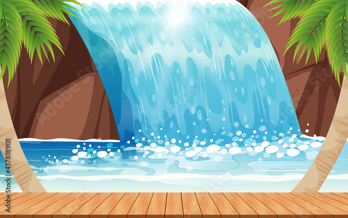 wooden floor on waterfall in the jungle 