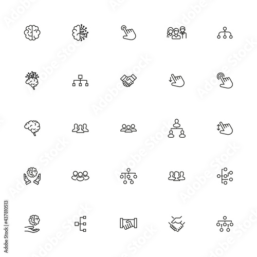 Set of interaction related vector line icons.