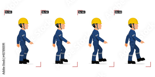 Frame 17-20 of walking worker on white background